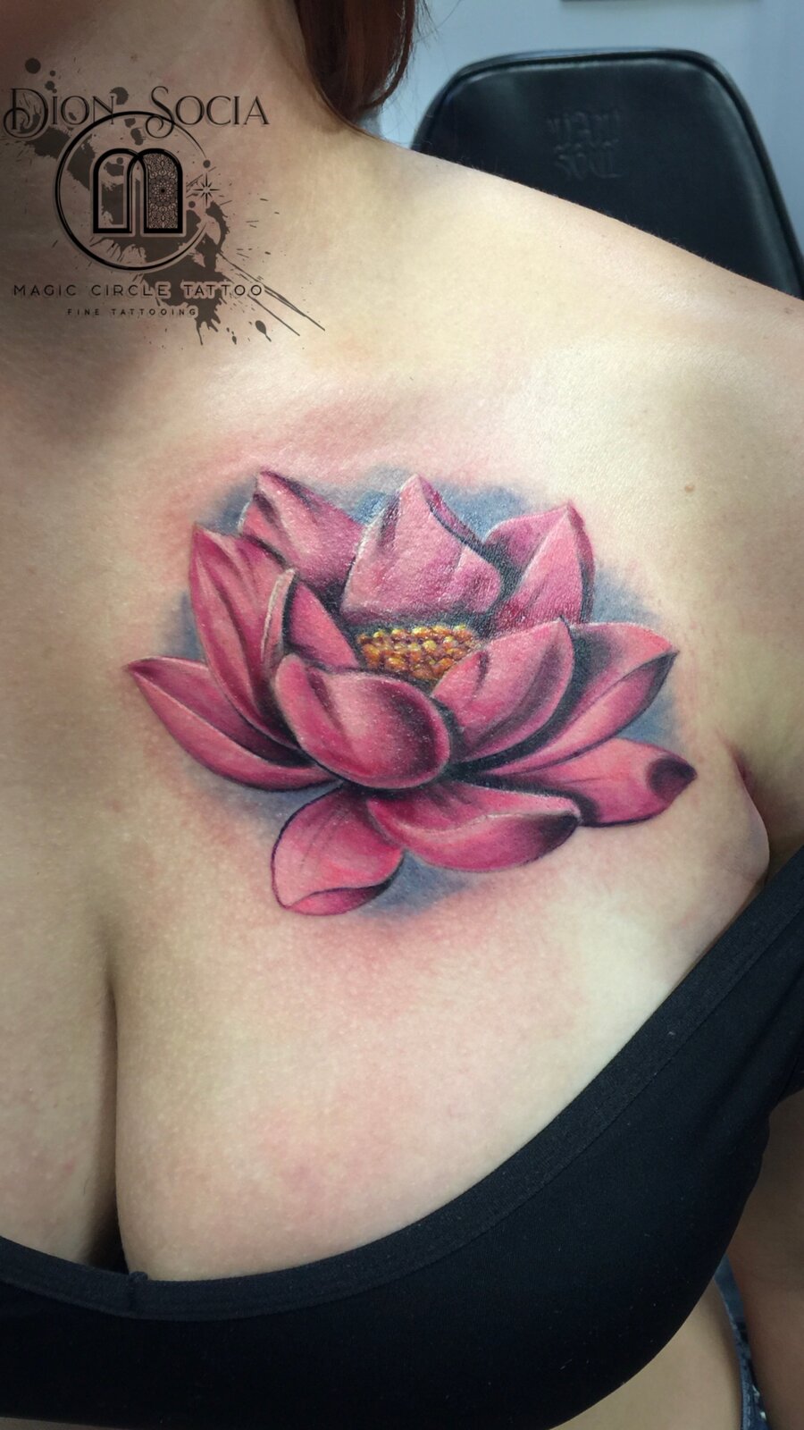 Magenta Flower by Dion Socia - Professional Color Realism Tattoo - Magic Circle Tattoo Bay City Michigan