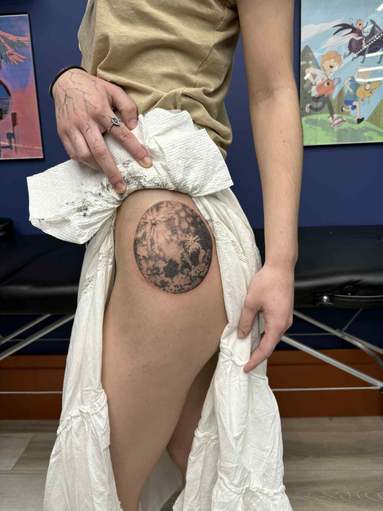 Black and Grey Full Moon on Hip by Sabrina Giallombardo - Professional Black and Gray Tattoo - Magic Circle Tattoo Bay City Michigan
