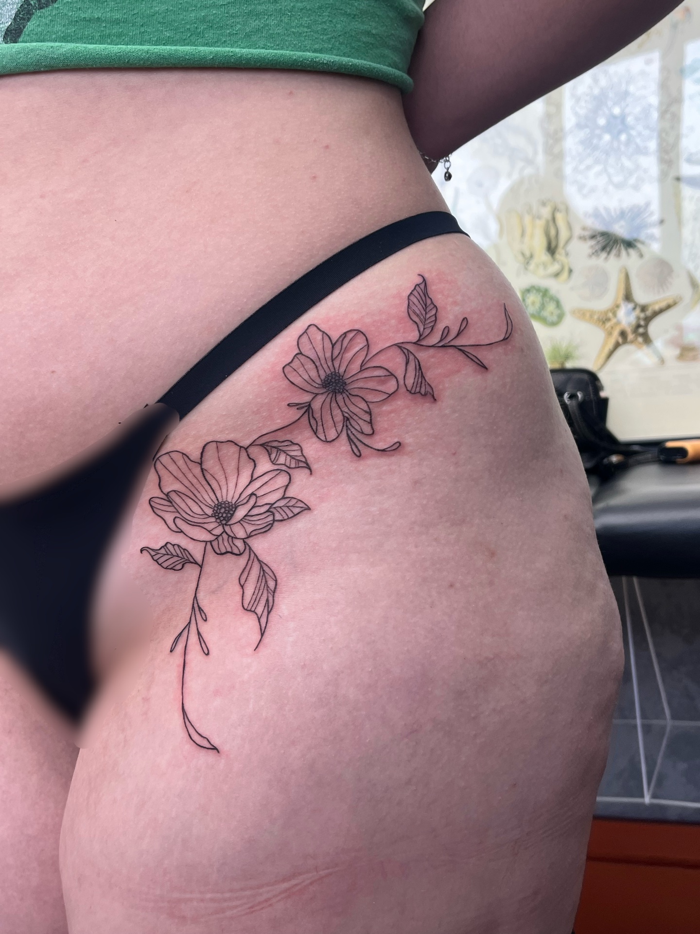 Fine Line Flowers on Hip by Bella Lagalo - Professional Fine Line Tattoo - Magic Circle Tattoo Bay City Michigan